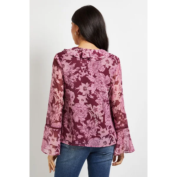 Blouse À Volants Avec Bordure En Dentelle Florale