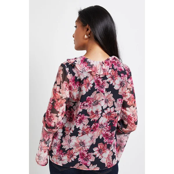 Blouse À Volants Avec Bordure En Dentelle Florale Petite Taille