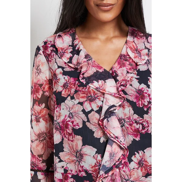 Blouse À Volants Avec Bordure En Dentelle Florale Petite Taille