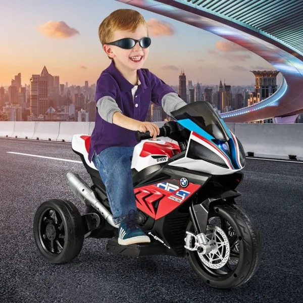 BMW Moto Électrique 6V pour Enfants 3-8 Ans 3 km/h USB Musique Lumineux Cadeau Idéal Noël pour Enfants Bleu/Rouge