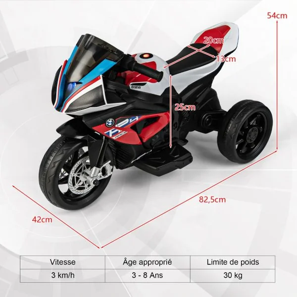 BMW Moto Électrique 6V pour Enfants 3-8 Ans 3 km/h USB Musique Lumineux Cadeau Idéal Noël pour Enfants Bleu/Rouge