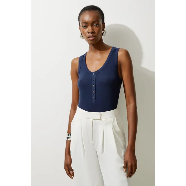 Body en jersey côtelé de viscose de luxe à encolure en U