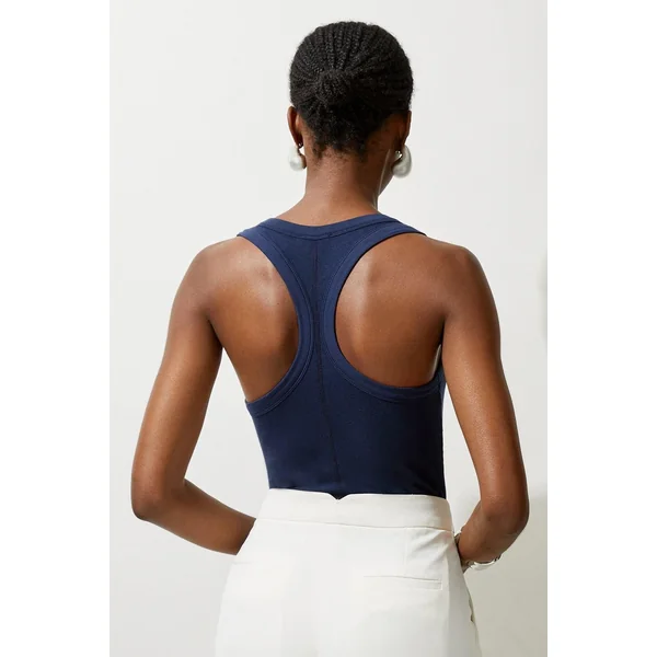 Body en jersey côtelé de viscose de luxe à encolure en U