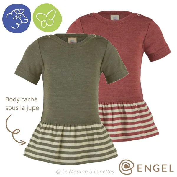 Body-jupe bébé en laine et soie - Engel Natur