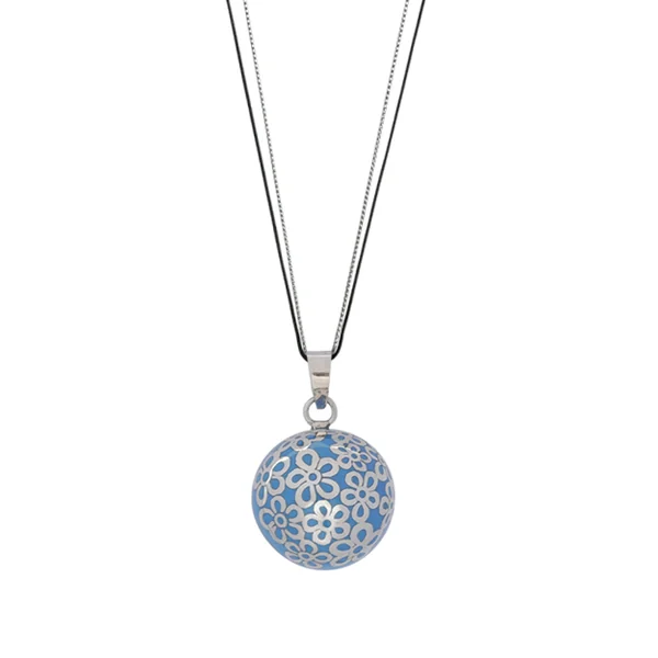 Bola de grossesse bleu motifs fleurs sertis en argent 925