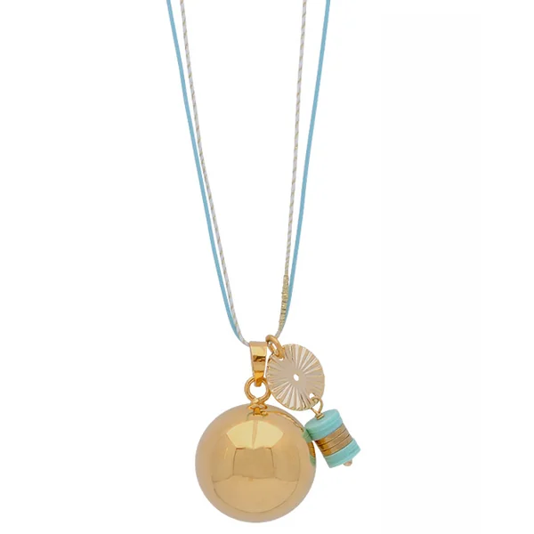 Bola de grossesse plaqué or jaune avec pampille turquoise