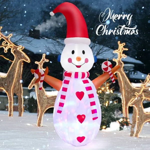 Bonhomme de Neige Gonflable Lumineux à LED Multicolores Rotatives Décoration pour Noël Intérieur et Extérieur 240 cm