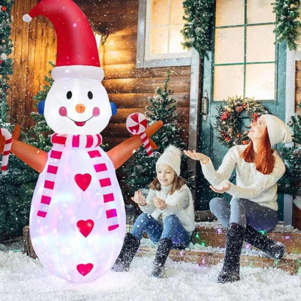 Bonhomme de Neige Gonflable Lumineux à LED Multicolores Rotatives Décoration pour Noël Intérieur et Extérieur 240 cm