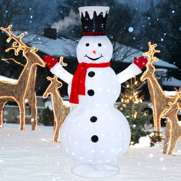 Bonhomme de Neige Lumineux Extérieur 180CM avec 200 LED Blanc Froid 4 Piquets Decoration Noël Dépliable