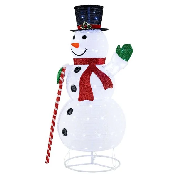 Bonhomme de Neige Éclairé 150 cm Décoration de Noël pré-éclairée avec 180 Lumières LED Chapeau et Écharpe