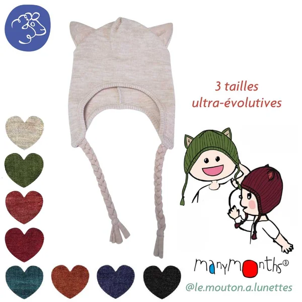 Bonnet Chat en laine mérinos - Kitty beanie ManyMonths 2025/26
