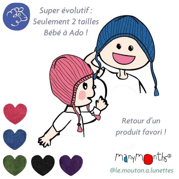 Bonnet en laine mérinos ManyMonths - Earflap beanie enfant