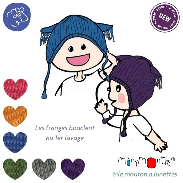 Bonnet original Hibou en laine mérinos ManyMonths - Earflap beanie enfant - Derniers exemplaires