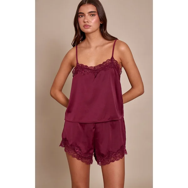 Bordeaux Ensemble De Nuit En Satin Avec Sac Cadeau