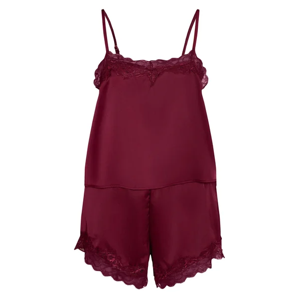 Bordeaux Ensemble De Nuit En Satin Avec Sac Cadeau