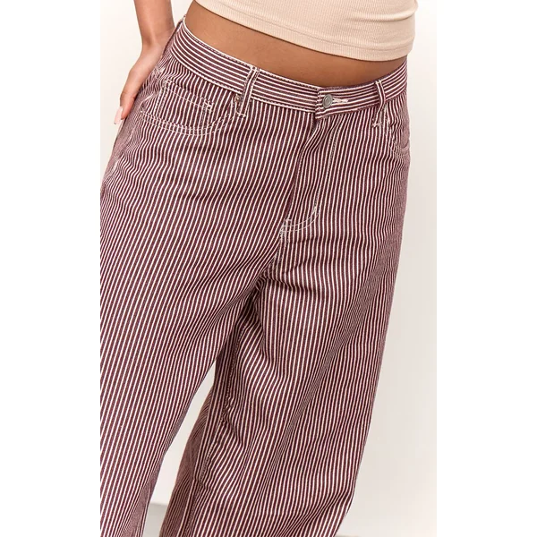 Bordeaux Jean En Denim Taille Haute À Fines Rayures