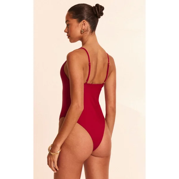 Bordeaux Maillot De Bain Échancré Avec Nœud Devant