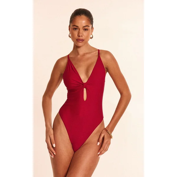 Bordeaux Maillot De Bain Échancré Avec Nœud Devant