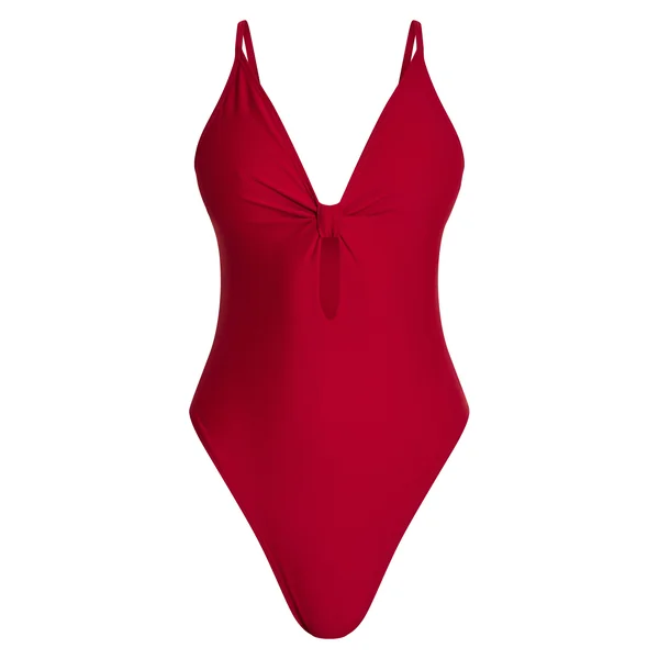 Bordeaux Maillot De Bain Échancré Avec Nœud Devant