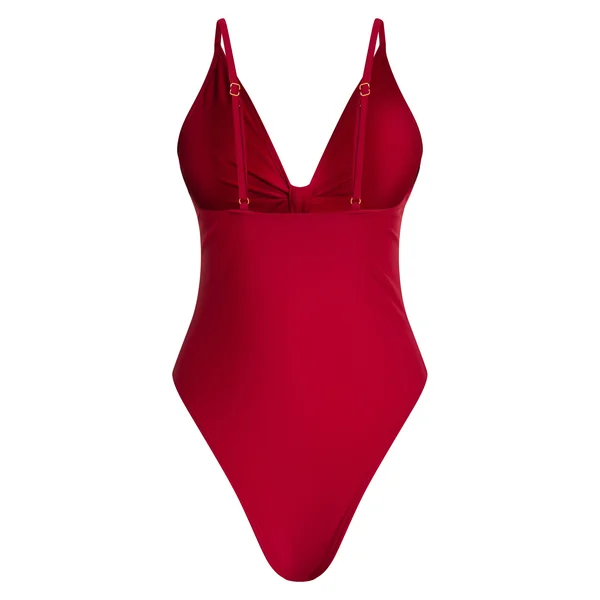 Bordeaux Maillot De Bain Échancré Avec Nœud Devant