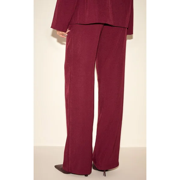 Bordeaux Pantalon Droit Ajusté Ensemble Coordonné