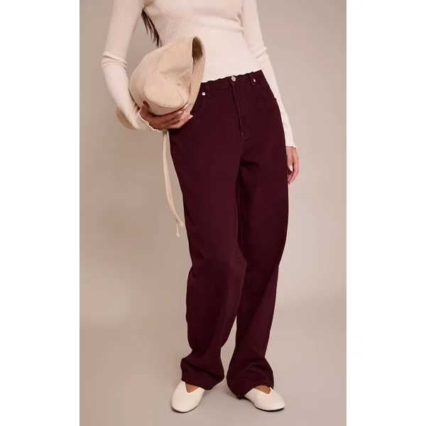 Bordeaux Prettylittlething Jean Boyfriend Taille Mi-haute