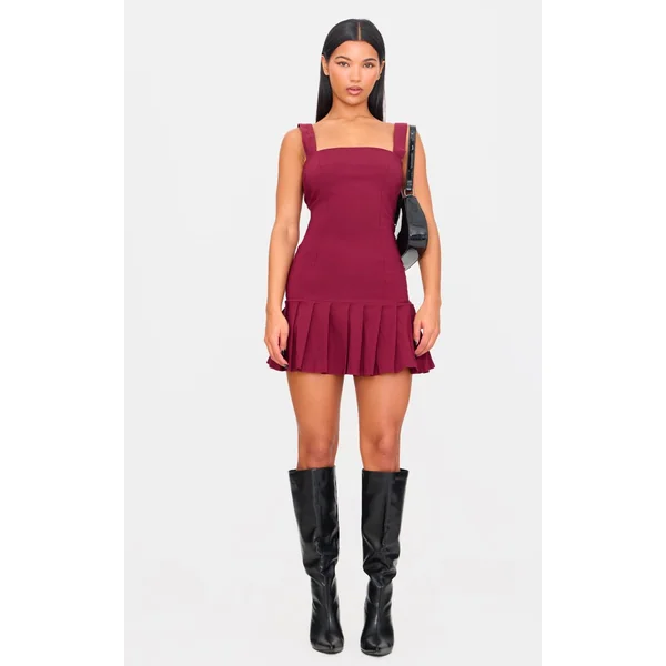 Bordeaux Robe Droite Plissée