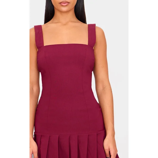 Bordeaux Robe Droite Plissée