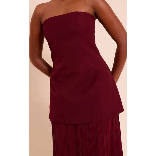 Bordeaux Robe Maxi Bandeau À Jupe Plissée En Mousseline Avec Panneaux