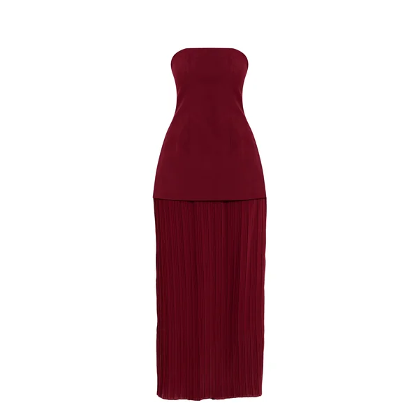 Bordeaux Robe Maxi Bandeau À Jupe Plissée En Mousseline Avec Panneaux