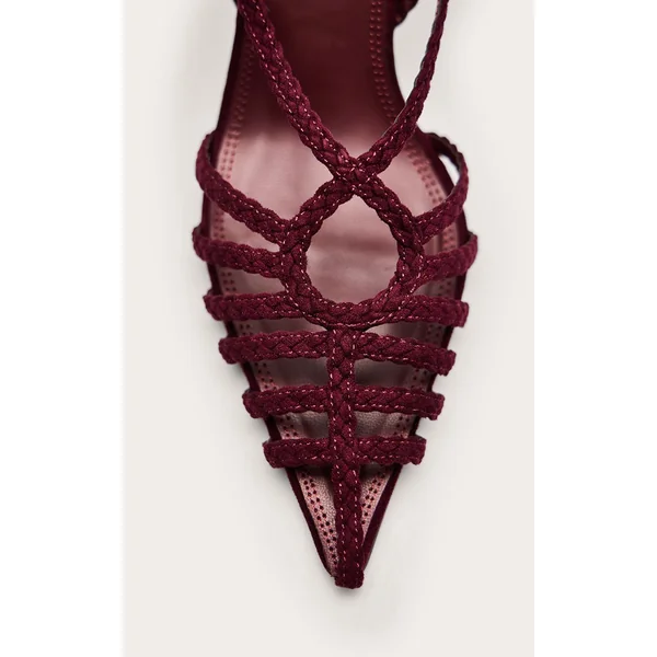 Bordeaux Sandales À Talons Tressées Ajourées