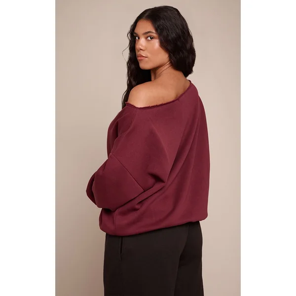 Bordeaux Sweat Shape À Bords Bruts Et Épaule Tombante