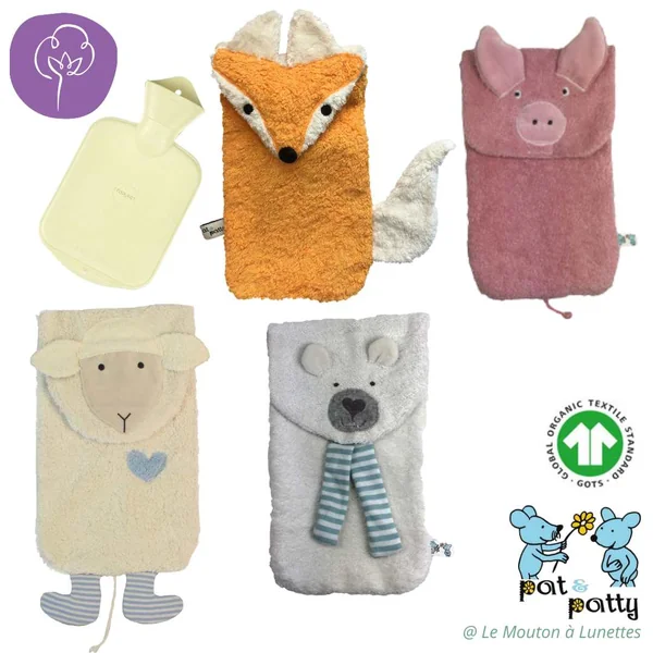 Bouillotte MOUTON pour enfant en coton bio et caoutchouc naturel - Pat & Patty