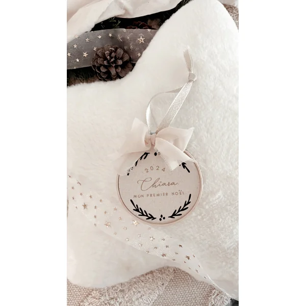 Boule de Noël personnalisée style tambourin fait main – Idée cadeau authentique pour Noël