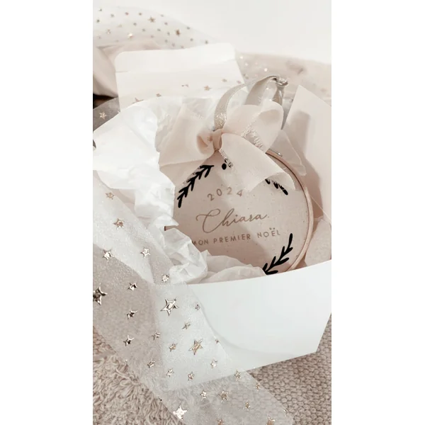 Boule de Noël personnalisée style tambourin fait main – Idée cadeau authentique pour Noël