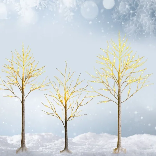 Bouleau Artificiel Lumineux Bouleau Blanc 120 cm avec 48 Lumières LED Blanc Chaud Décoration d'Intérieur pour Noël Pâques et Mariages