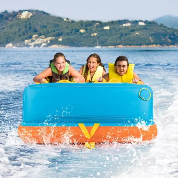 Bouée Tractée Gonflable pour 3 Personnes Charge 300KG Gonflable Bateau Remorquable Housse en Nylon avec 2 Points de Remorquage 193x189x82cm