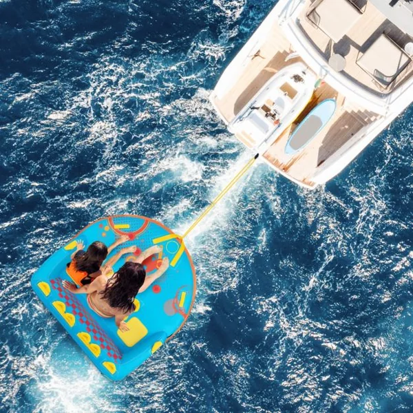 Bouée Tractée Gonflable pour 3 Personnes Charge 300KG Gonflable Bateau Remorquable Housse en Nylon avec 2 Points de Remorquage 193x189x82cm