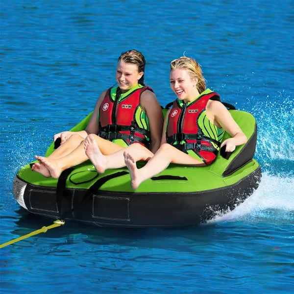 Bouée Tractée pour 2 Personnes Gonflable Bateau avec Drainage Points de Remorquage Avant et Arrière Recouverte de Nylon