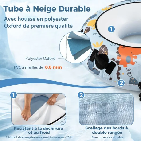 Bouée à Neige de 132 Cm Traîneau à Neige Gonflable en Housse Oxford Robuste Poignées Robustes Gonfleur Manuel Jouets Amusants D'hiver en Plein Air Bleu