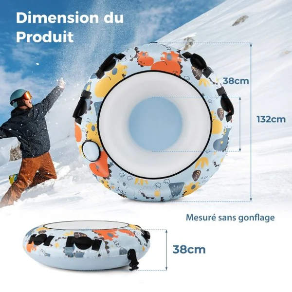 Bouée à Neige de 132 Cm Traîneau à Neige Gonflable en Housse Oxford Robuste Poignées Robustes Gonfleur Manuel Jouets Amusants D'hiver en Plein Air Bleu