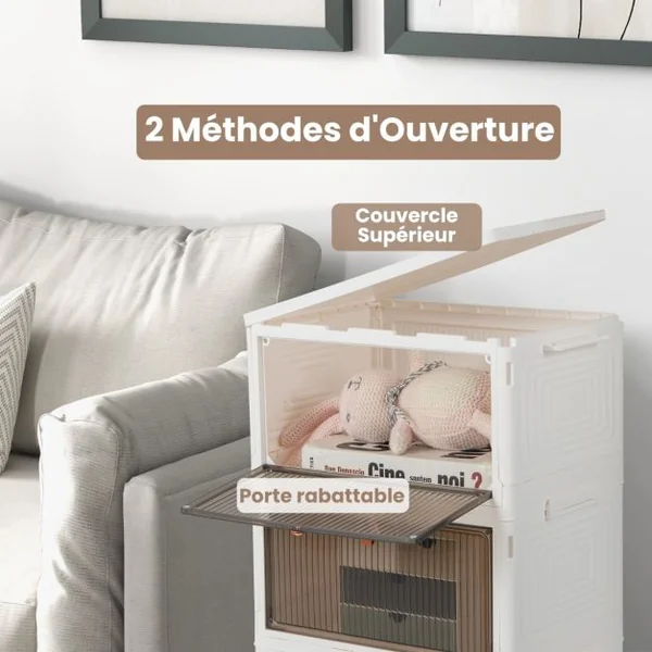 Boîte de Rangement de Chaussures Pliable 3 Niveaux Portes Transparentes Magnétiques Roues Universelles Verrouillables pour Baskets Jouets Blanc