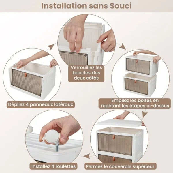 Boîte de Rangement de Chaussures Pliable 6 Niveaux Portes Transparentes Magnétiques Roues Universelles Verrouillables pour Baskets Jouets Blanc