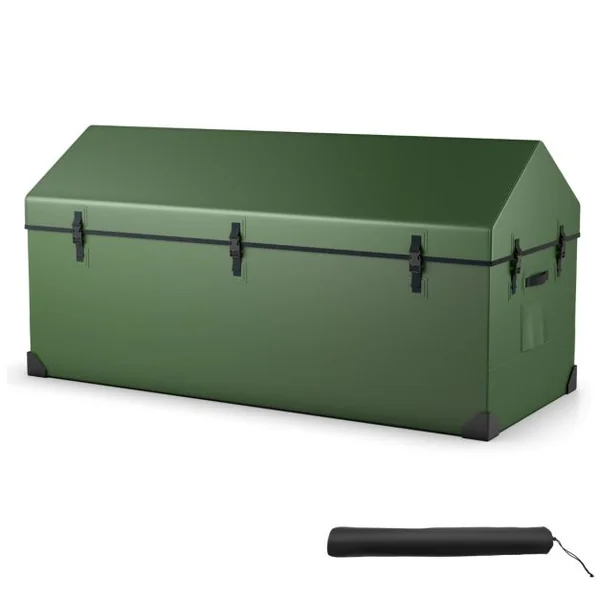 Boîte de Rangement Extérieure Étanche de 658 L Boîte de Terrasse avec Fenêtre Ventilée Protection d'Angle Bouton-pression Réglable Vert