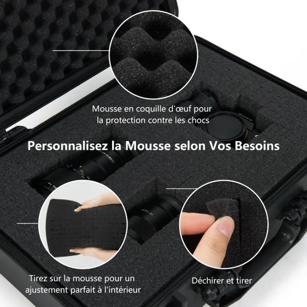 Boîte de transport pour appareils électroniques rigide polyvalente avec mousse personnalisable étanche