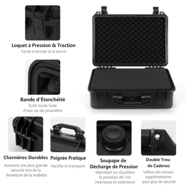 Boîte de transport pour appareils électroniques rigide polyvalente avec mousse personnalisable étanche
