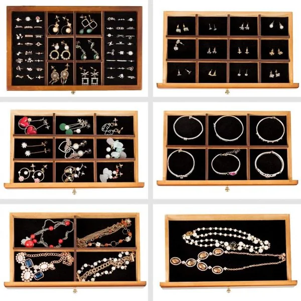 Boîte à Bijoux avec Miroir et 5 Tiroirs Grand Coffret à Bijoux à 6 Étages en Bois de Pin 30x19x25cm Marron