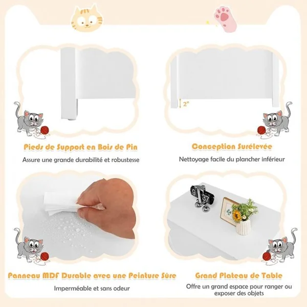 Boîte à litière pour Chat avec Ouverture sur Le Dessus Séparateur Amovible Tige de Gaz Crochets en Métal Pieds en Bois de Pin