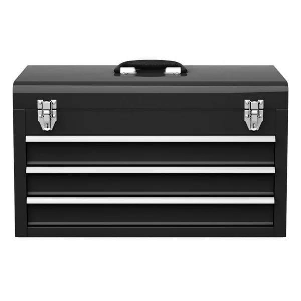 Boîte à Outils en Métal avec 3 Tiroirs Coffre à Outils avec Plateau de Rangement Supérieur 2 Loquets et Doublures en EVA et Poignée Noir