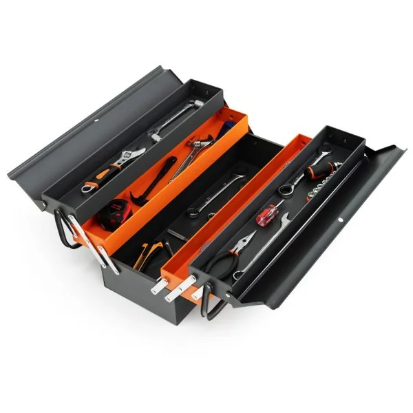 Boîte à Outils Pliable en Métal à 5 Plateaux Coffre avec Poignée Pratique Charge Chaque Plateau 10KG pour Atelier de Réparation Gris+Orange